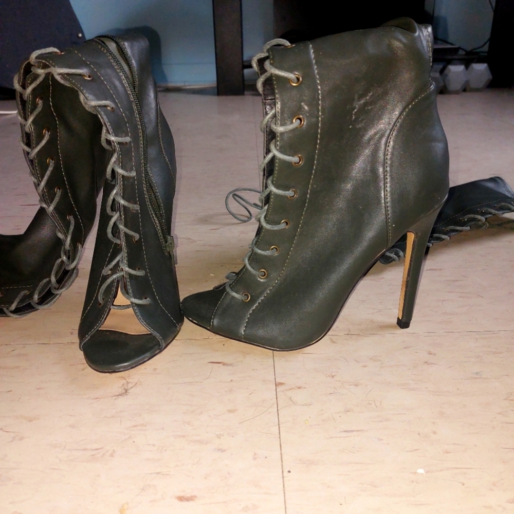 Never worn over the knee open toe lace up boots